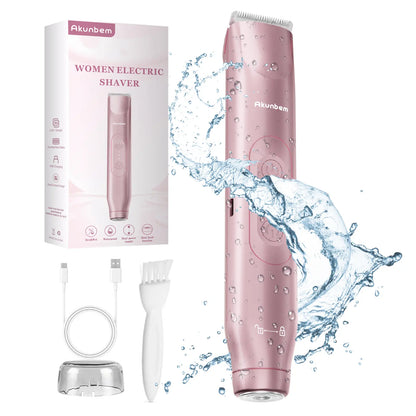 Akunbem Women's Bikini Trimmer - Rechargeable 2-in-1 Electric Shaver and Epilator for Body and Facial Grooming, Dual Heads for Painless Hair Removal, IPX7 Waterproof, Ideal for Holiday Gifting